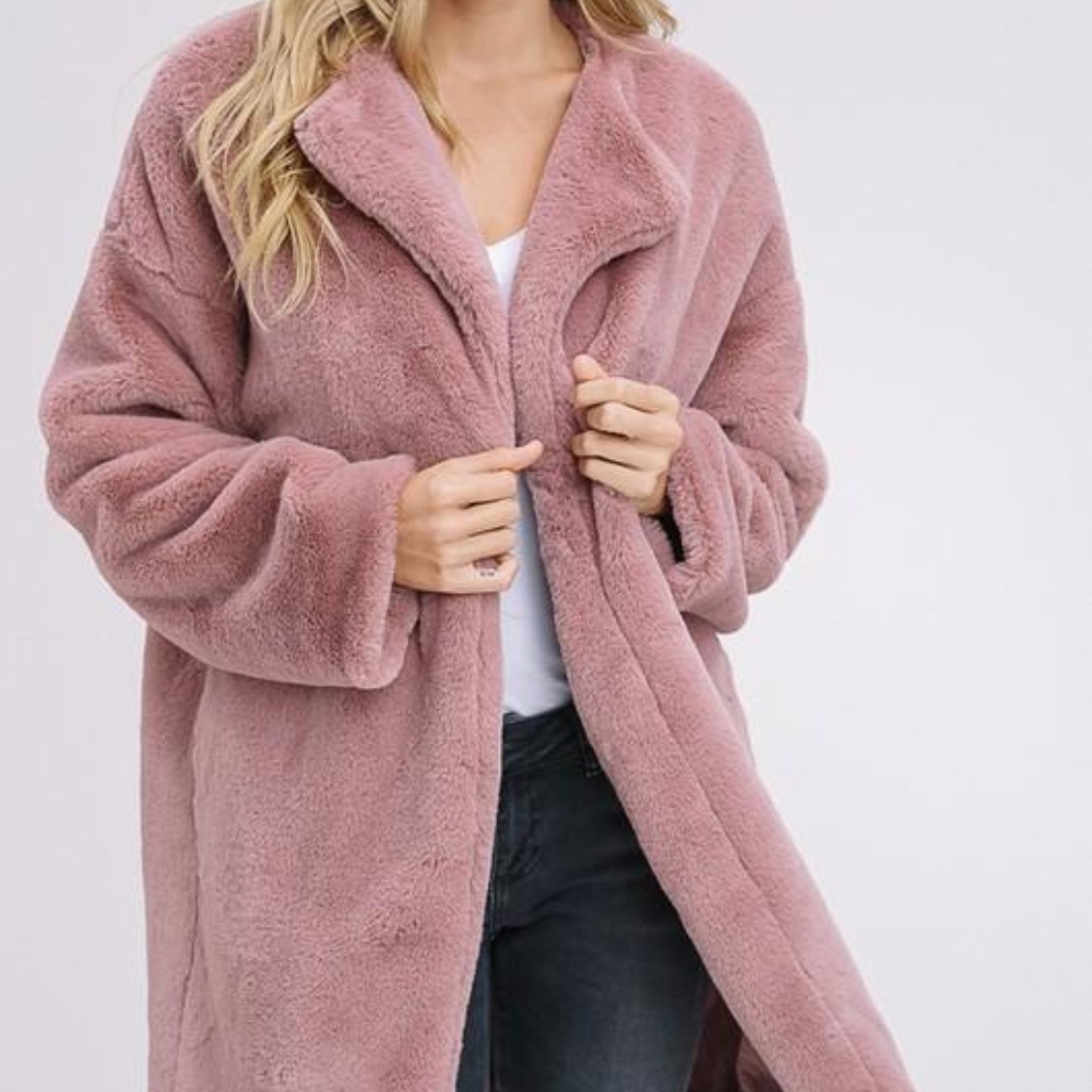 Faux Rabbit Fur Coat in Mauve - Picture 1 of 4